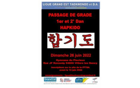 PASSAGE DE GRADE HAPKIDO 1° et 2° Dan le 26 Juin 2022 !